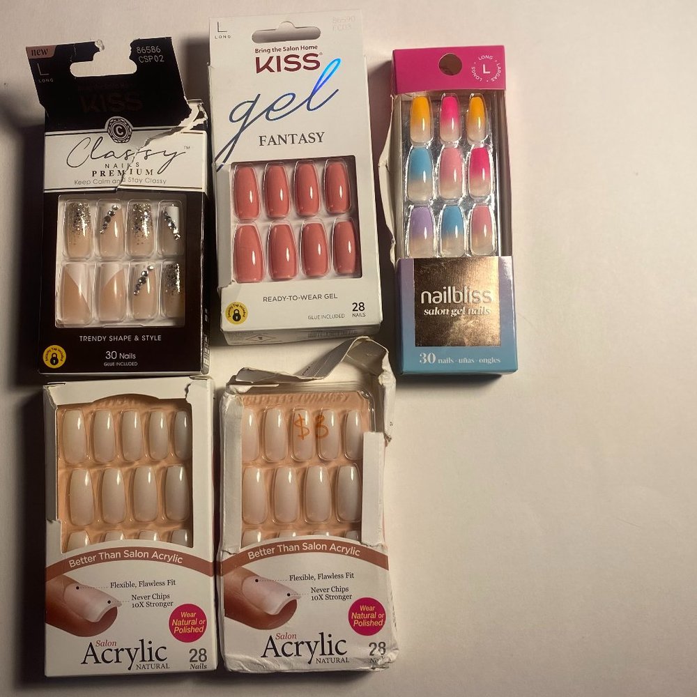 Press-on Manicure Nails Set Long Length Bundle
